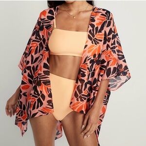 Old Navy Black Orange Floral Tropical Wrap Swim Cover Up XL 2X 3X 4X Cotton